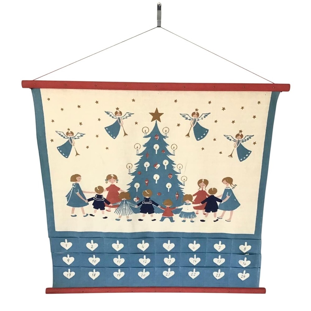 Vintage Jangaard Denmark Handprinted Christmas Advent Calendar Wall Hanging